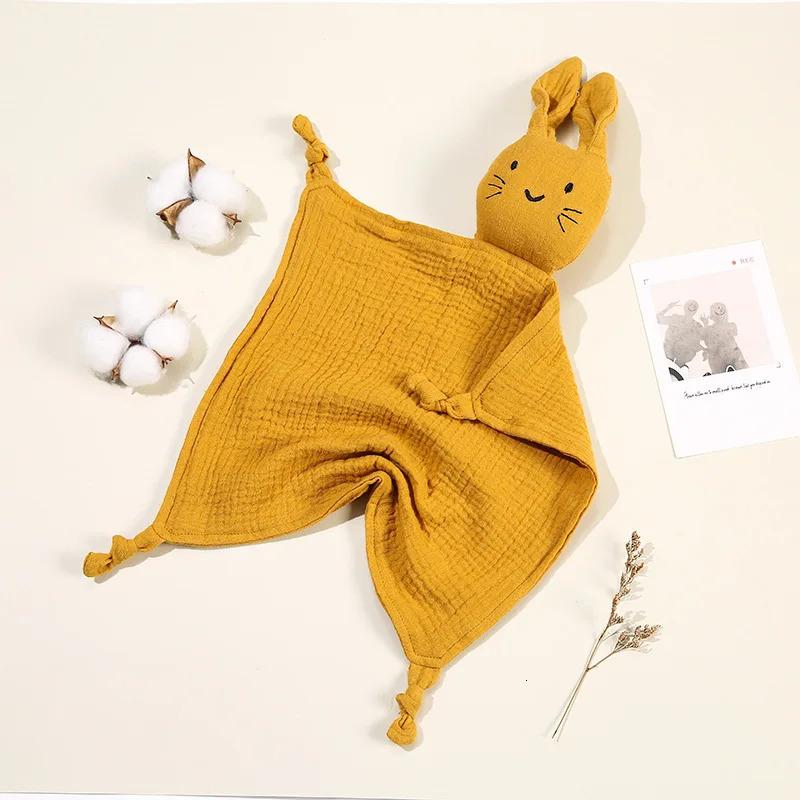 Baby Cotton Muslin Comforter Blanket Soft born Sleeping Dolls Cute Cat Kids Sleep Toy Soothe Appease Towel Bibs Saliva 250304