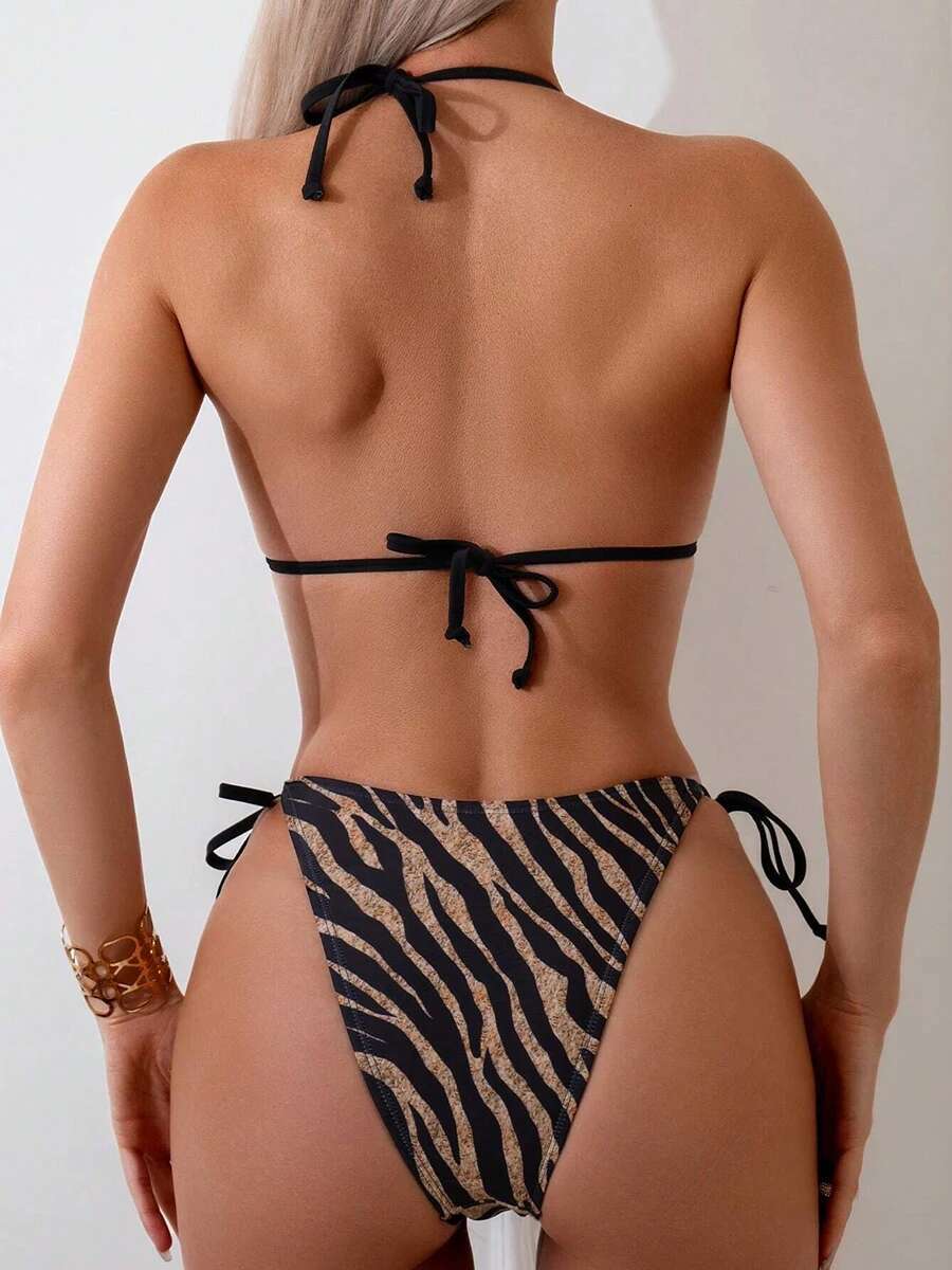 Sexy Striped Micro Bikini 2025 Trend Women Swimsuit Female Halter Swimwear Thong Bikinis Set Two-Piece Beachwear Bathing Suit