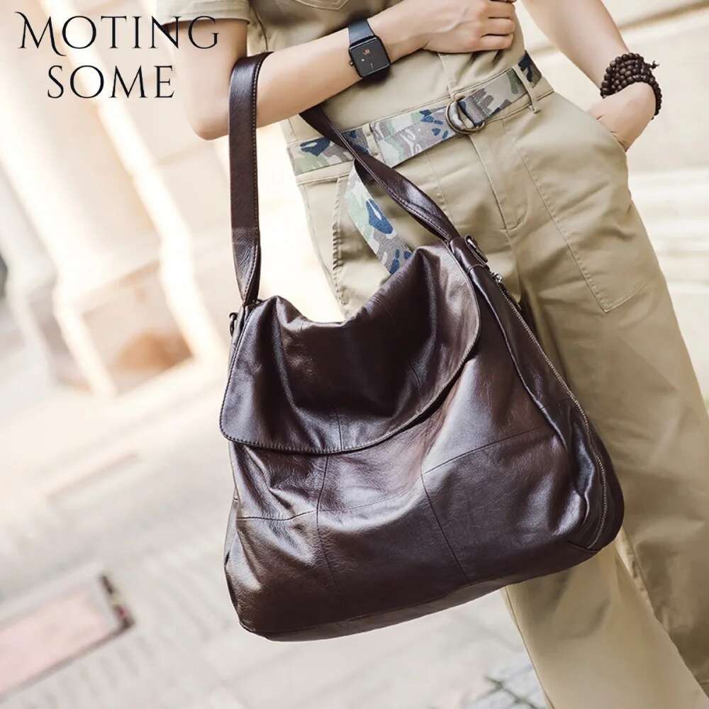 Motingsome Real Leather Handbag Large Capacity Shoulder Purses Crossbody Messenger Casual Simple Style Lady Tote 2024 New