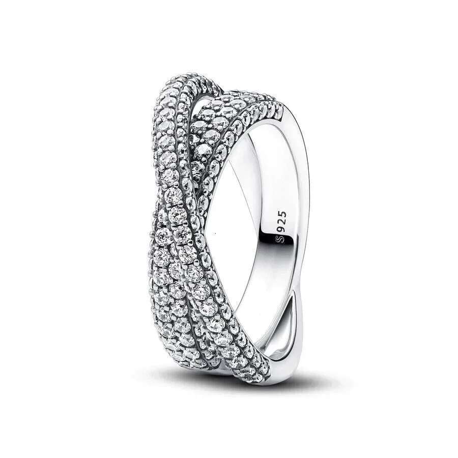 NEW 925 Sterling Silver Pretty Sparking Asymmetrical Herbarium Cluster Band Pear Halo Timeless Crossover Dual Band Ring Gifts