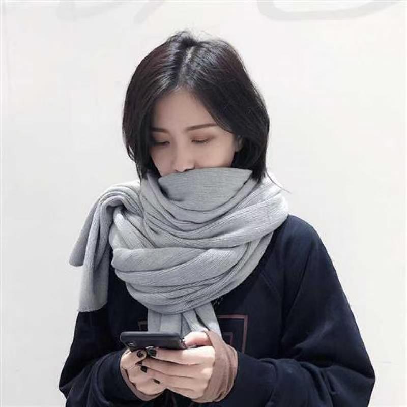 K114 Korean version of pure color knitted wool net celebrity scarf women autumn and winter thick warm student scarf men's versatile shawl trend