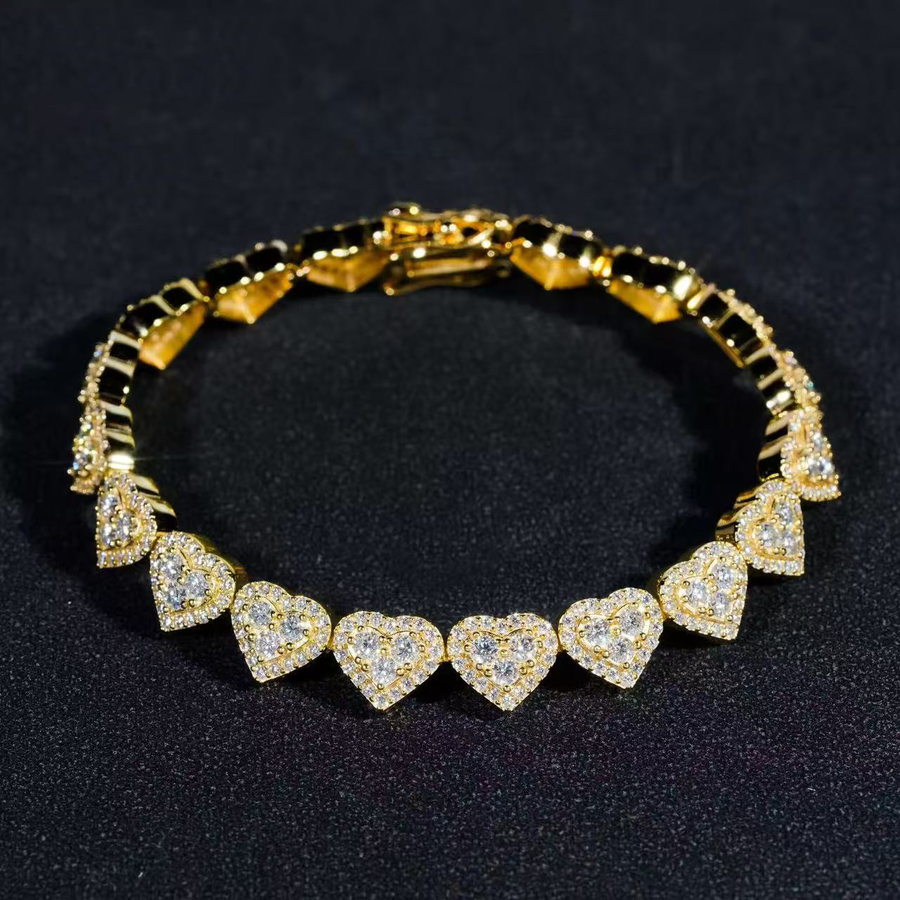 Custom Heart Cross Silver 925 Hip Hop Iced Cuban Link Bracelet VVS Moissanite Diamond Womens Fine Jewelry