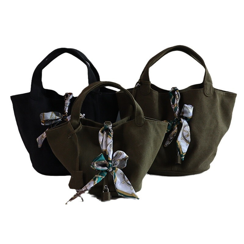 Vegetable Bag 2023, The Same Fashionable And Trendy Graffiti Personalized Vegetable Basket Military Green Canvas Handbag