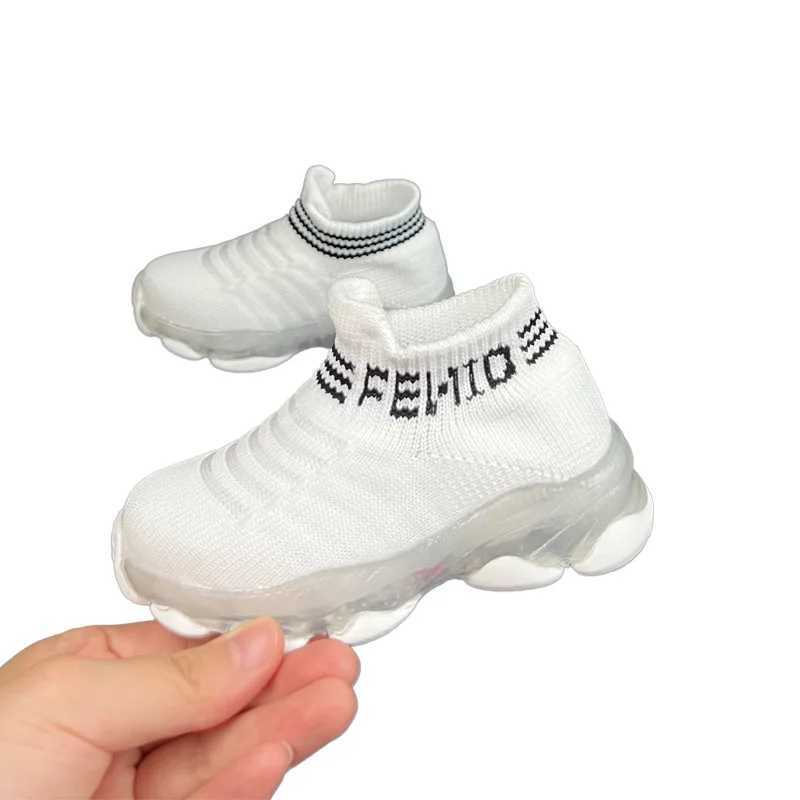 Boys and girls weave sports socks and shoes with LED lights new summer breathable and elastic childrens shoes M250313