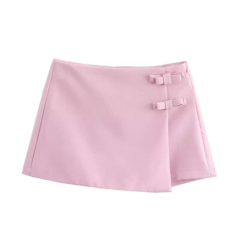 Pink White Mini Fashion Bow Skort For Women Summer Slit Short Woman Split High Waist Skirt Shorts