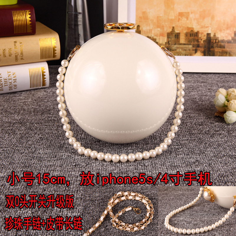 Large Handheld Pearl Banquet Makeup Women's Round Acrylic Hard Box Earth Diagonal Cross Bag Crystal Evening Bag