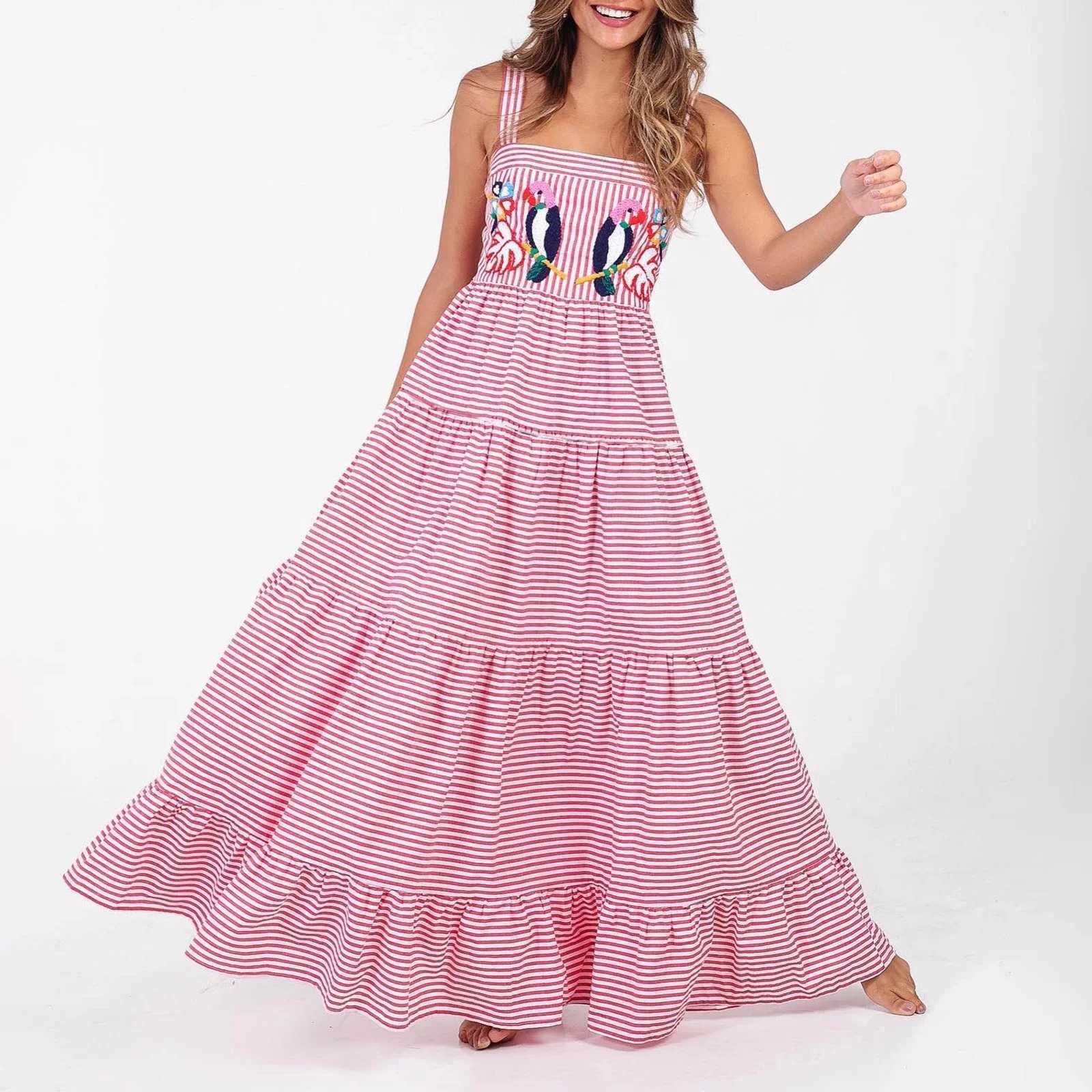 Urban Sexy Dresses Cute Vintage Womens Graphic Maxi Dr Printed Spaghetti Strap On Dr 2025 Boho Ruffle Casual Flowy Beach Sundres Y240312NLX0