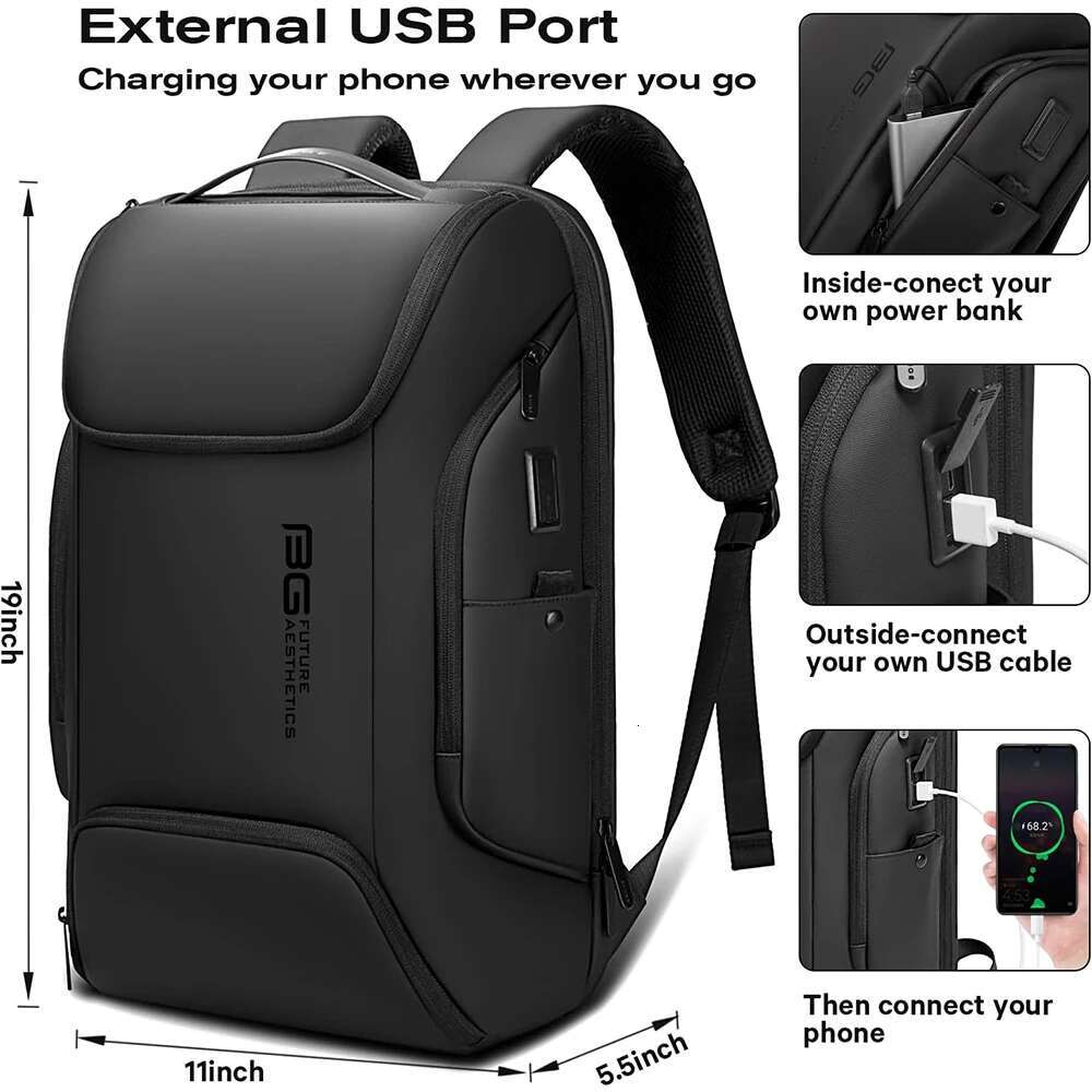 BANGE Business USB Charging Smart Backpacks Fits 15.6 Inch Laptop Commute Backpack Waterproof Carry On Bag For Men Travel Bags