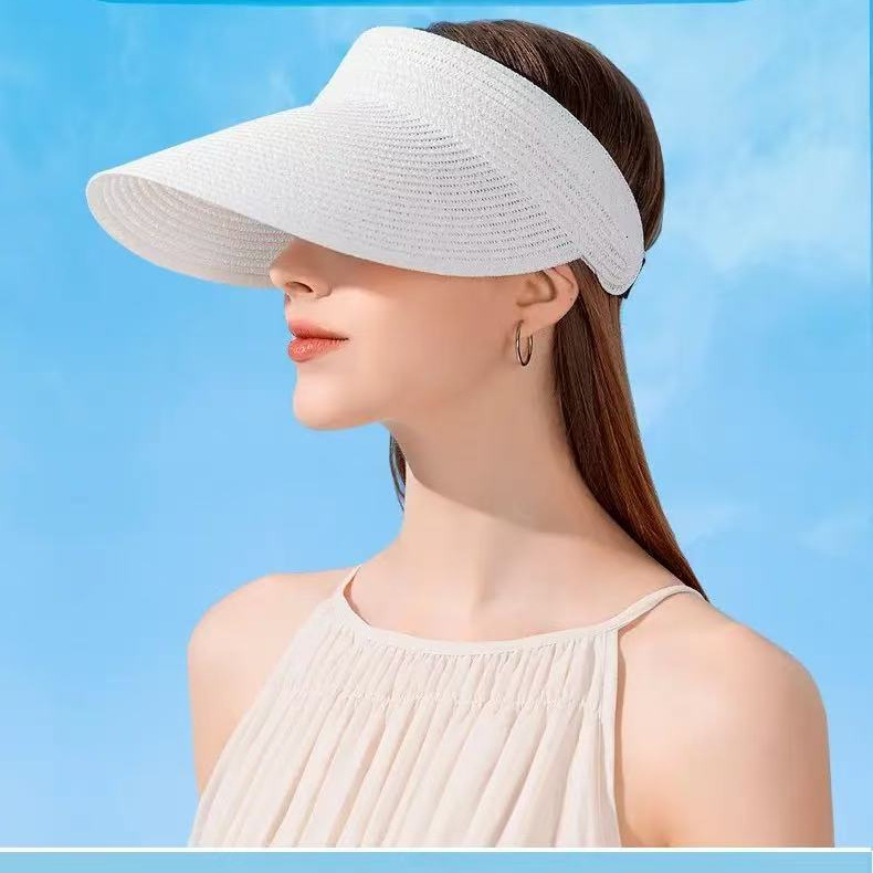 baseball cap 2025 Spring Summer Fine Grass Weaving Empty Top Foldable Sunscreen and Face Covering Sunshade Sun Hat