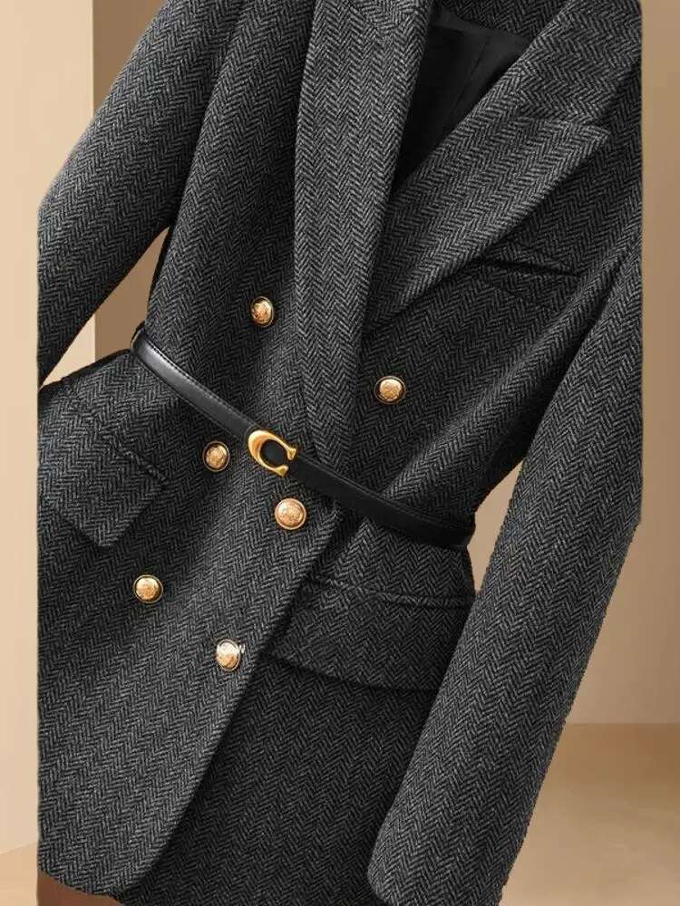 Women's Thickened Blazer Coat, Spring Autumn 2024 New Style Woolen Double-Faced Cashmere Overcoat, Winter Export Quality
