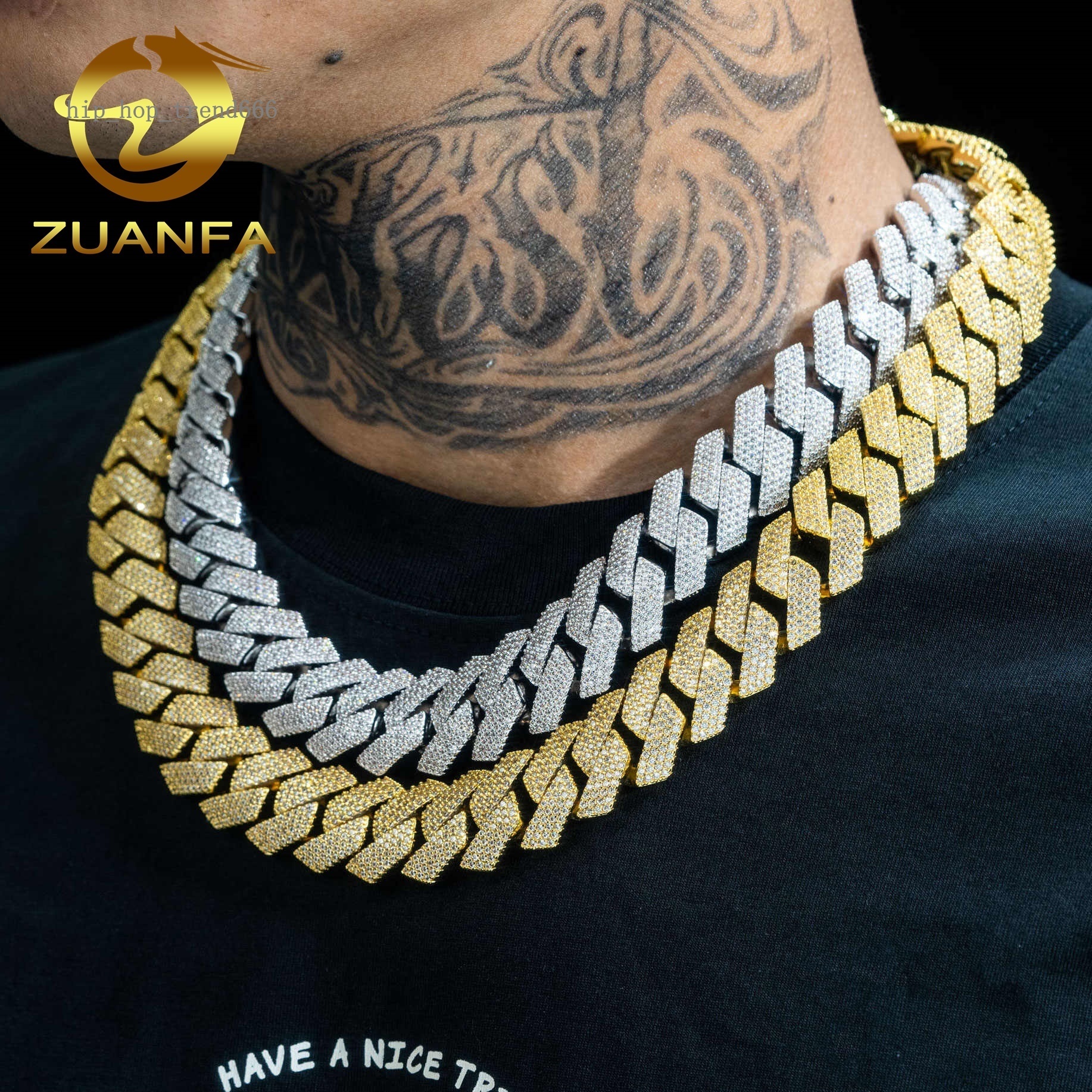 Wholesale Hip Hop Lab Diamond Necklaces Bracelet Brass AAAAA moissanite Diamond Fashion Jewellery Iced Out Cuban Link Chain