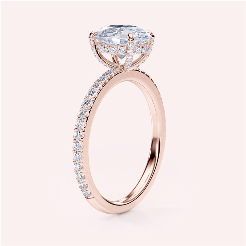 Jewelry Real Gold 2.5 Carat Oval Ice Cut Luxuery Hiden Halo Engagment Lab Grown Diamond IGI Certificate Ring For Women Wedding Band Ring