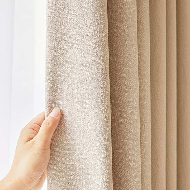 T0386 French cream chenille jacquard full blackout curtain fabric modern villa living room sunscreen curtain finished product