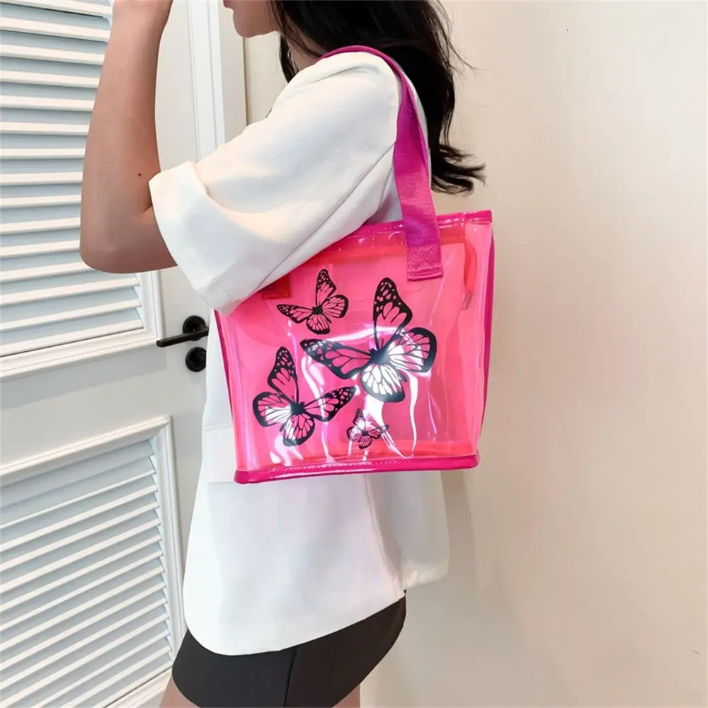 1Pcs Transparent PVC Jelly Bag Waterproof Clear Tote Summer Handbags Large Capacity Leisure Travel Beach Swimming Storage Bags R250312