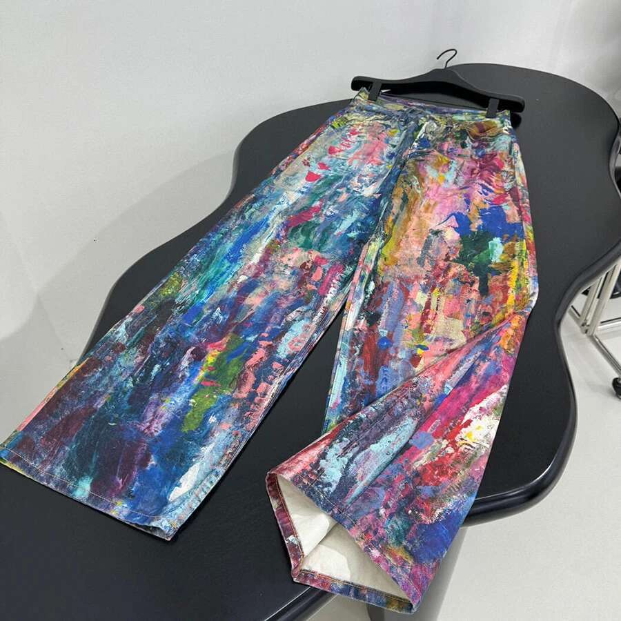 Unisex Aesthetic Paint Baggy Jeans Color Graffiti Straight Wide Leg Denim Pants Long Trousers Hip Hop Women Streetwear