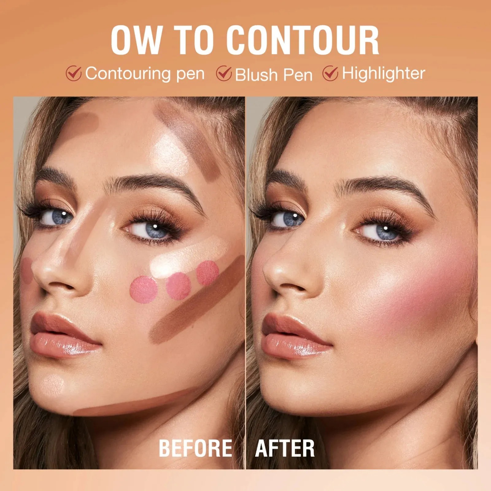 Cream Contour Blusher Wand Highlighter Blush With Cushion Liquid Face Bronzer Stick Applicator Makeup Cosmetics