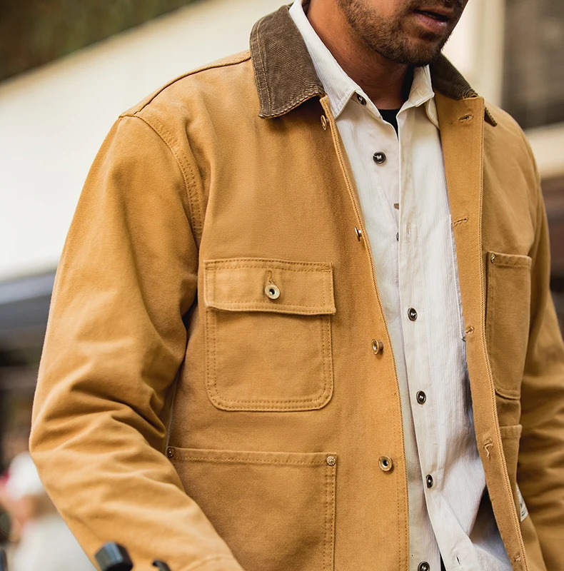 Maden Retro Heavyweight Michigan Chore Jacket Multi Pocket Canvas Mens Autumn Loose Collar 250313