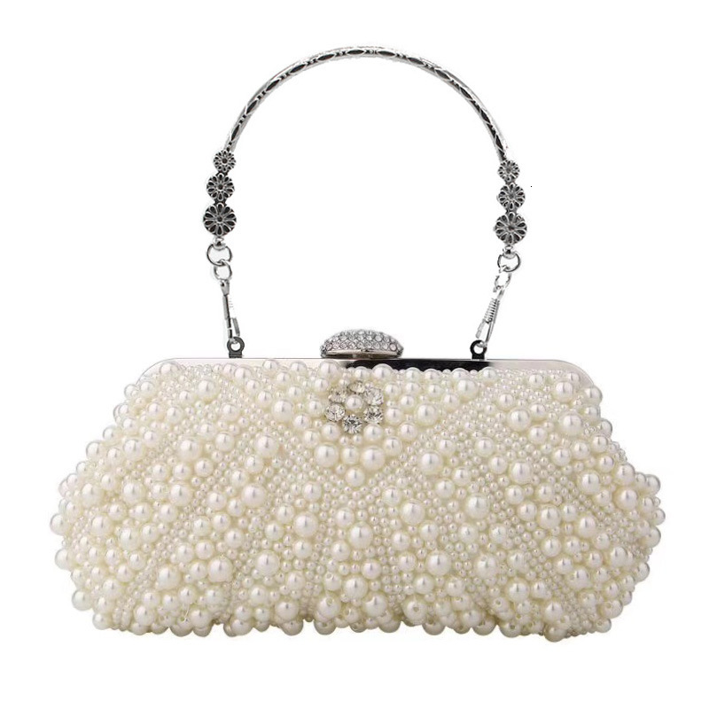 Large Shell Pearl Hand Embroidered Diamond Set Banquet Wedding Bridal Handbag Women's Bag Crystal Evening Bag
