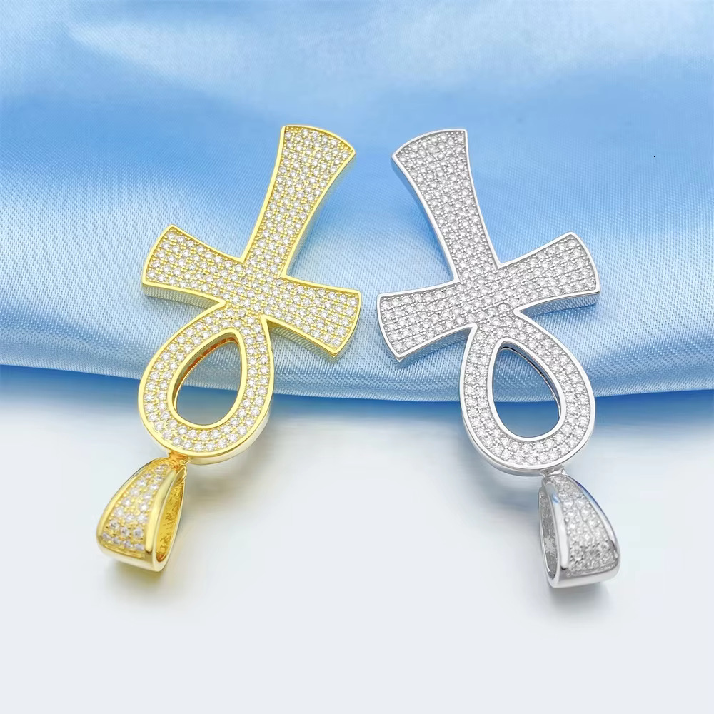 Iced Out Ankh Cross Pendant 925 Sterling Silver Hip Hop Moissanite Pendant