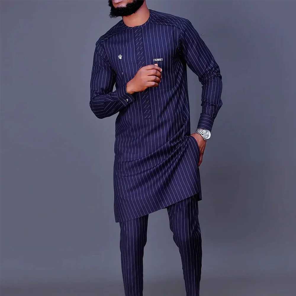 New 2pc Luxury African Traditional Mens Wear Elegant Full Set Mens Wear Set Mens Pants Set Dress Set Ethnic Osaka Kaftan X250313