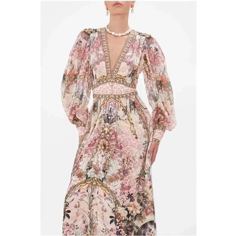 Urban Sexy Dresses NicheTrendy Australian retro womens long Dr sexy V-neck fairy kimono print elegant wide hem Swp train Dr Y240312BAF7