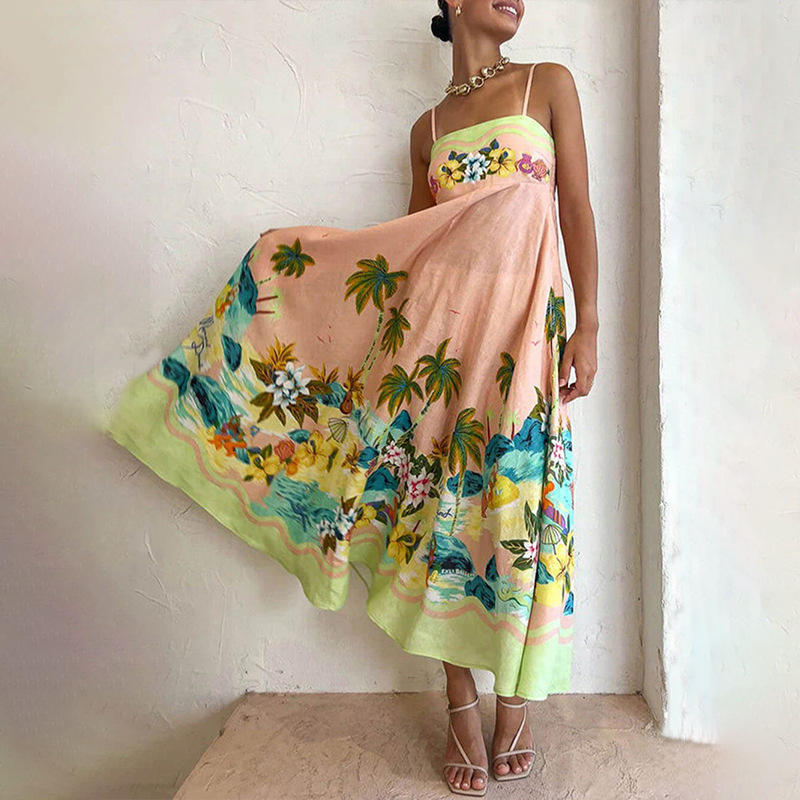 2025 Spring New Women's Elegant And Stylish Printed Fashion Strap Dress 661