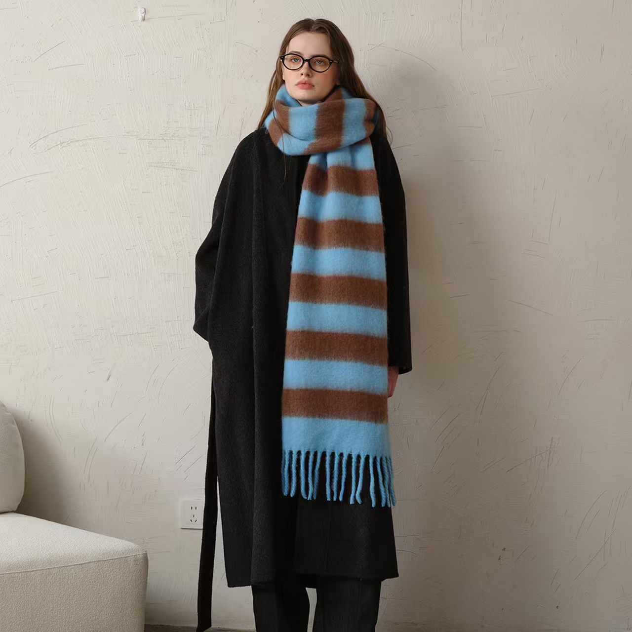 T277 new acrylic cashmere plaid scarf female tassel autumn and winter thick warm neck shawl