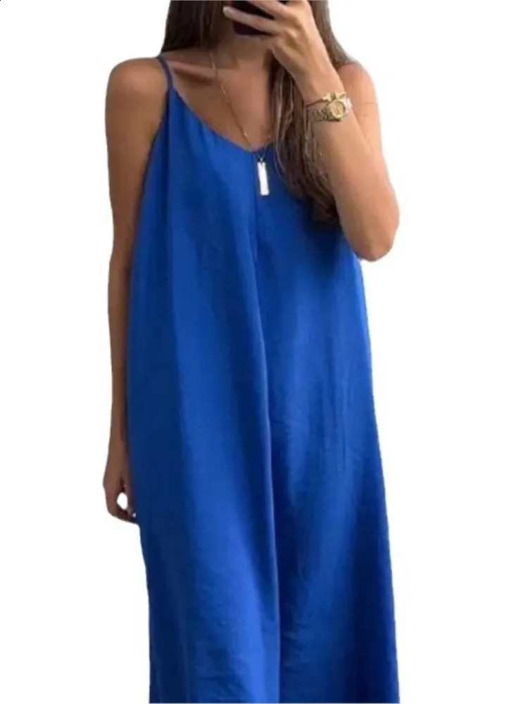 2025 Women Sleeveless Long Dress Loose Slim Camisole Suit V-neck Smooth Color Casual Style Fashionable Summer Novelty 250313