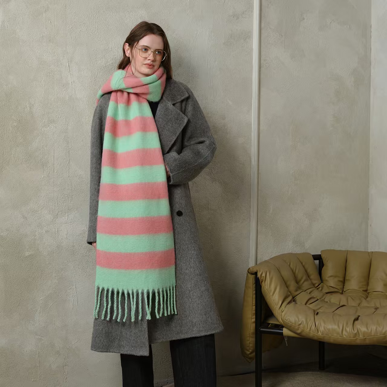 T277 new acrylic cashmere plaid scarf female tassel autumn and winter thick warm neck shawl