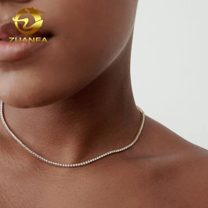 HPHT 2mm 3mm Lab Grown Diamonds Tennis Chain 925 Silver Gold Plated Bracelet Necklace Fashion Jewelry