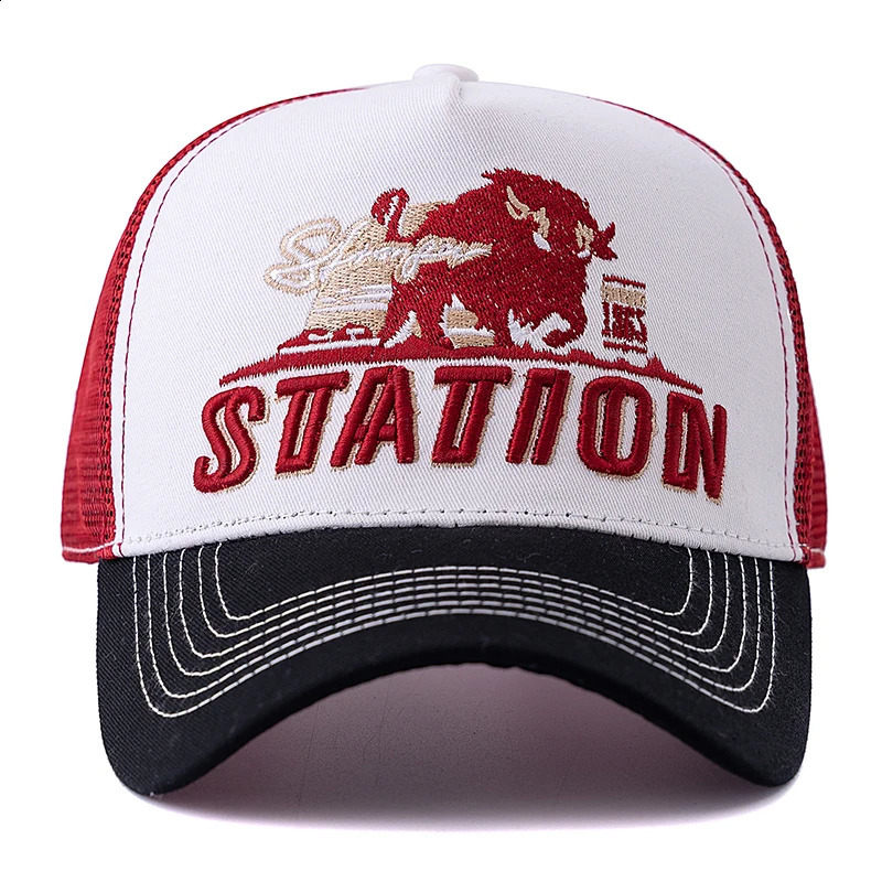 Home>Products>Neutral Summer Fishing Hats>Breathable Mesh Truck Hats>Da Ye Niu Embroidered Snap Cap 250313