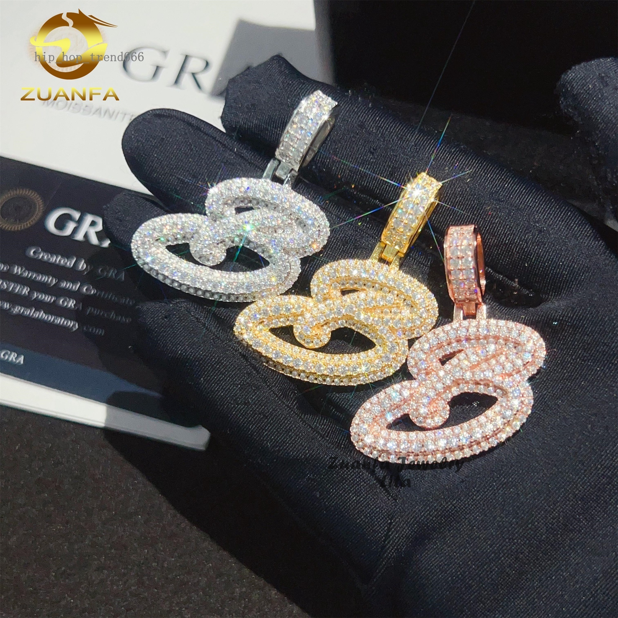 Hip Hop Jewelry Iced Out GRA Certificate 925 Sterling Silver Letter Custom Moissanite Pendant