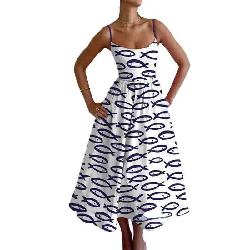 Urban Sexy Dresses Summer ethnic style womens long dress 2025 casual shoulder strap holiday Dr fully matched printed lace up loose Maxi Dr Y240312X6SP