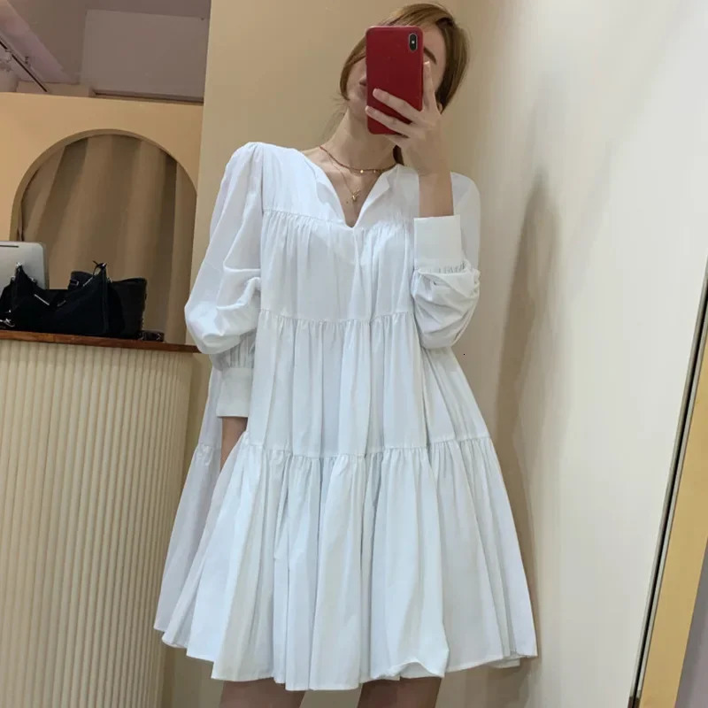 ChicAutumnSimpleSlimmingVNeck Mini Dress LooseFit Petite For Women Korean Style Fashionable And Elegant 250313