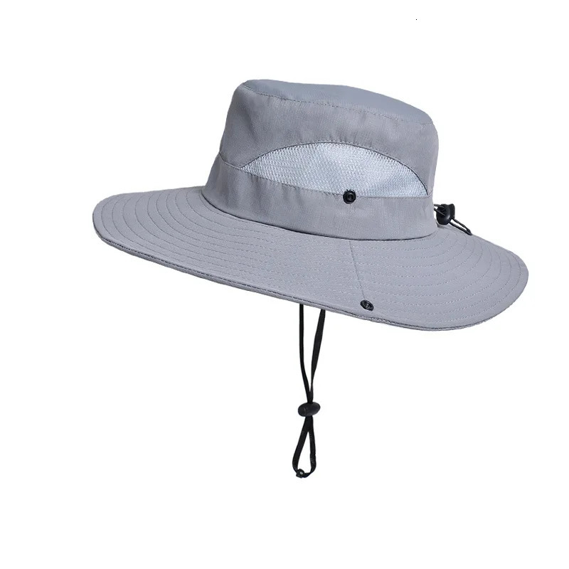 Mens Breathable Mesh Fisherman Cap Summer UV Protection Wide Brim Bucket Hat Women Outdoor AntiUV Fishing Hiking Sun 250304