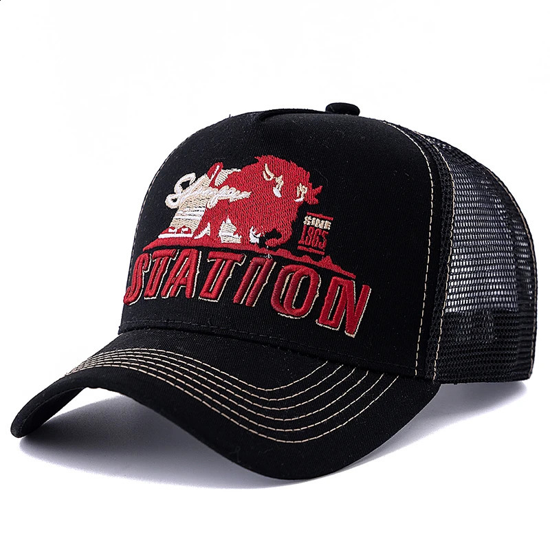 Home>Products>Neutral Summer Fishing Hats>Breathable Mesh Truck Hats>Da Ye Niu Embroidered Snap Cap 250313