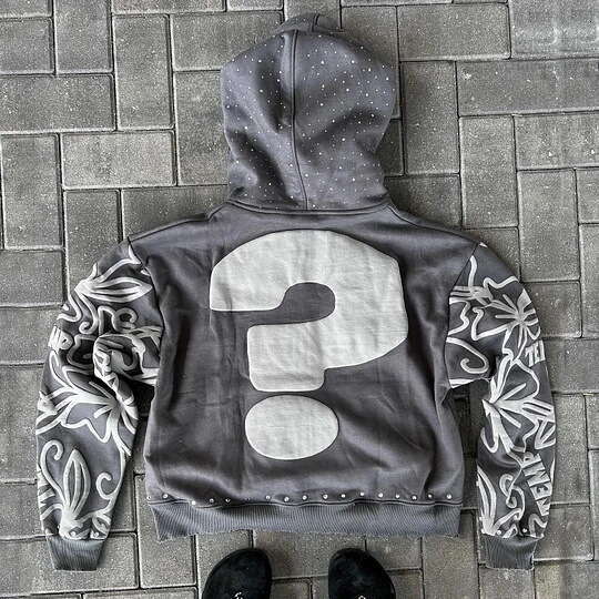 American alphanumeric 3D printed street trend Y2K destroyed hoodie loose pullover sweatshirt