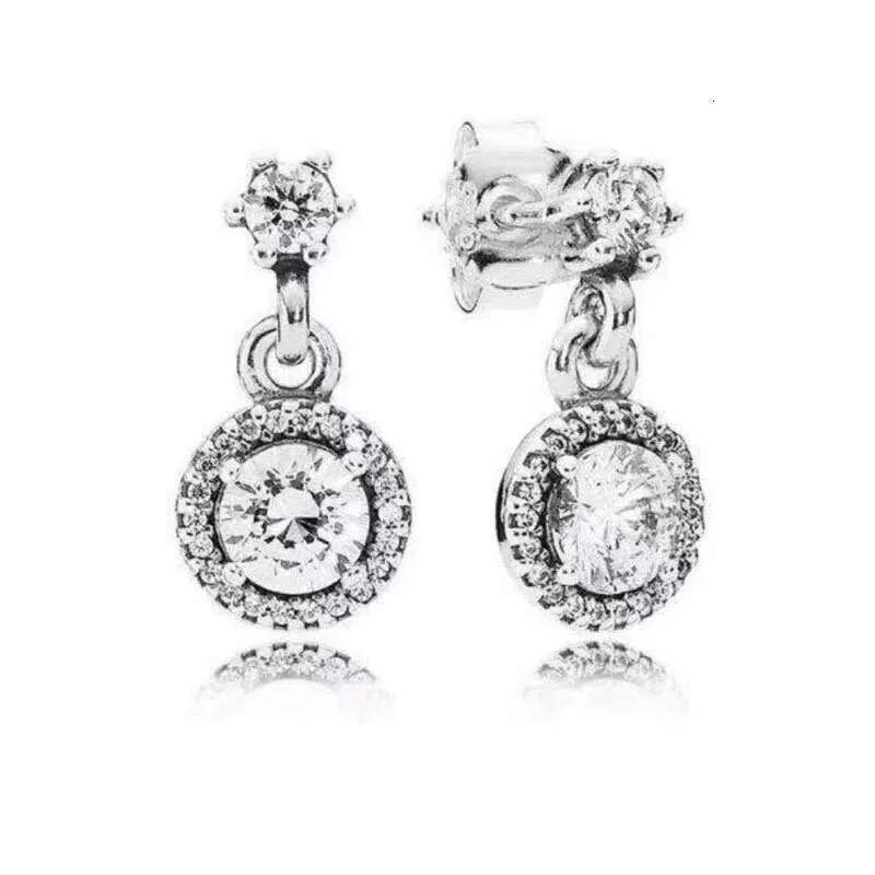 Hot 925 Sterling Silver Sparking Round Heart Feather Zircon Stud Earrings For Women Lovers Christmas Jewelry Special Gift