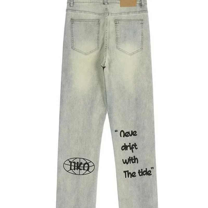 American Gothic Letter Mens Bag Jeans Y2K Retro Harajuku Straight Cowboy Hip Hop Fashion Printed Jeans Mens Pants X250313