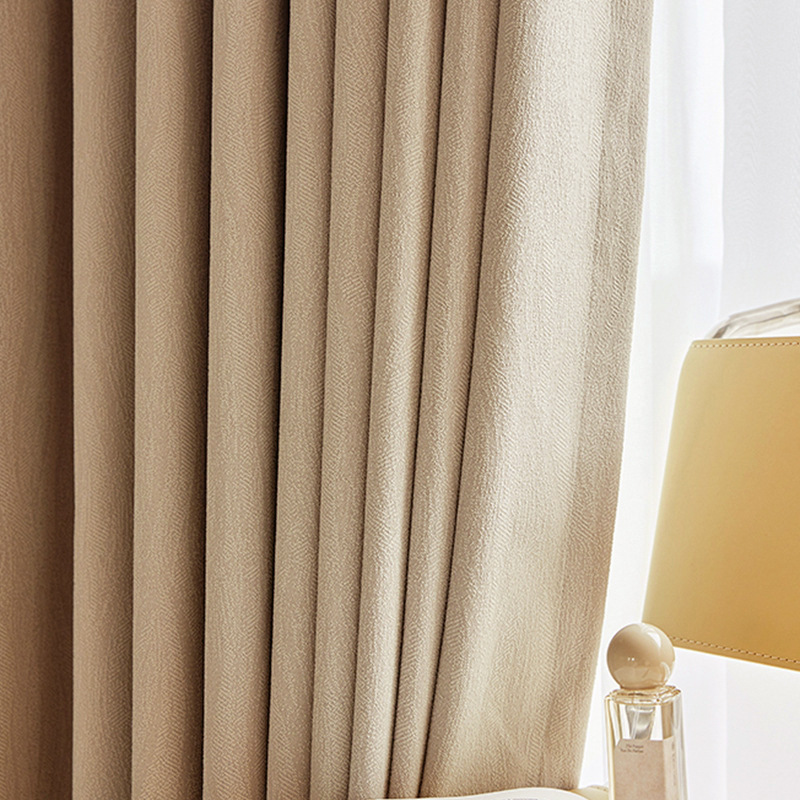 T0386 French cream chenille jacquard full blackout curtain fabric modern villa living room sunscreen curtain finished product
