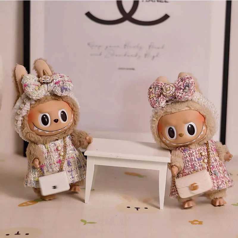 17cm Labubu V1v2 High-End Custom Casual Set With Printed Mini Bag Handsome Leather Jacket High-End Quality Doll ClothesT250313