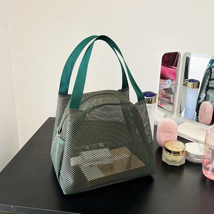 New Large Capacity Mesh Bag with handle Travel Toiltery Makeup Bag Portable Beach Bag Cosmetic Zipper Pouch R250312