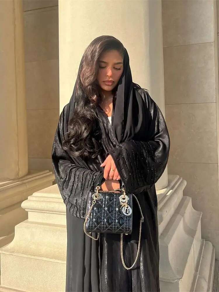 Shiny Satin Open Kimono Abaya Dubai 2024 Muslim Abayas For Women Kaftan Dress Islam Clothing Robe Femme Musulmane Caftan