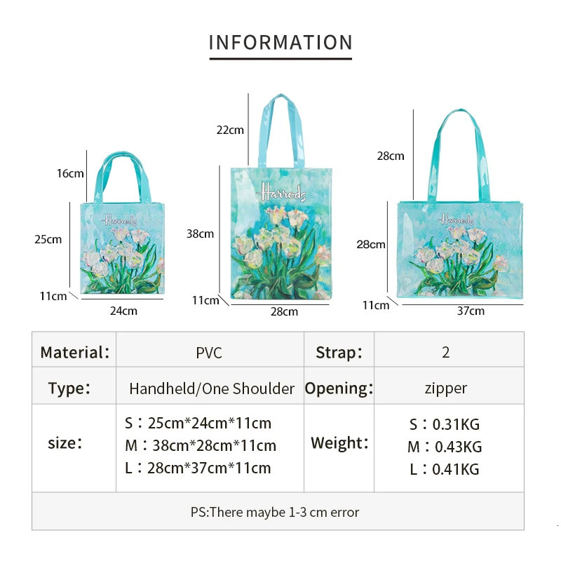 Womens Floral Printed PVC Shopping Purse Big Summer Eco Tote Beach Handbags Large Casual Student Bookbag 250305