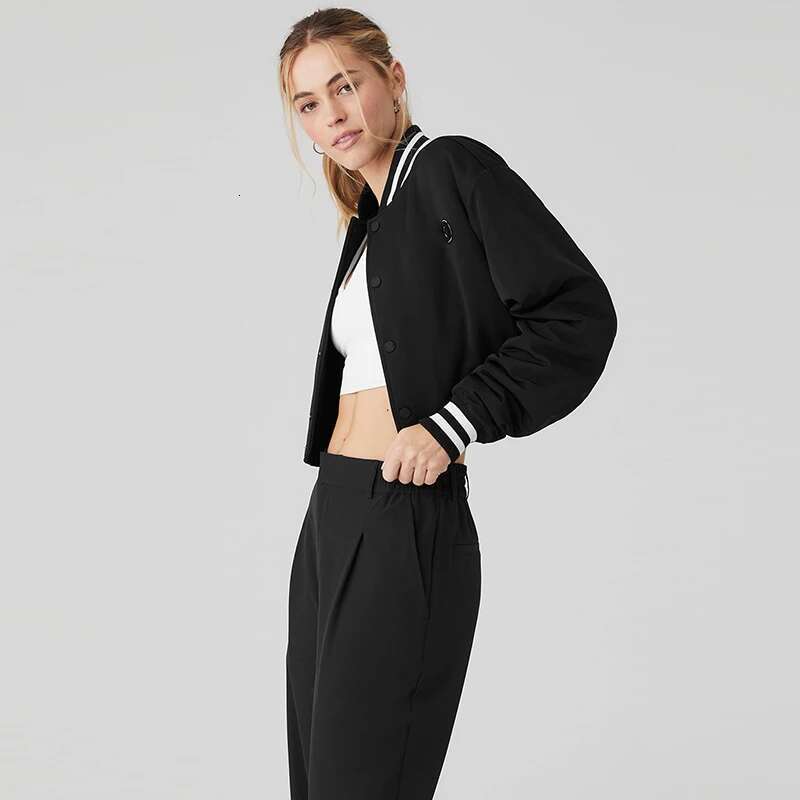 New Cropped G.O.A.T Jacket Women's Fashion Retro Letter Patch Full Button Ribbed Cuffs Slanted Pocket Warm Coat