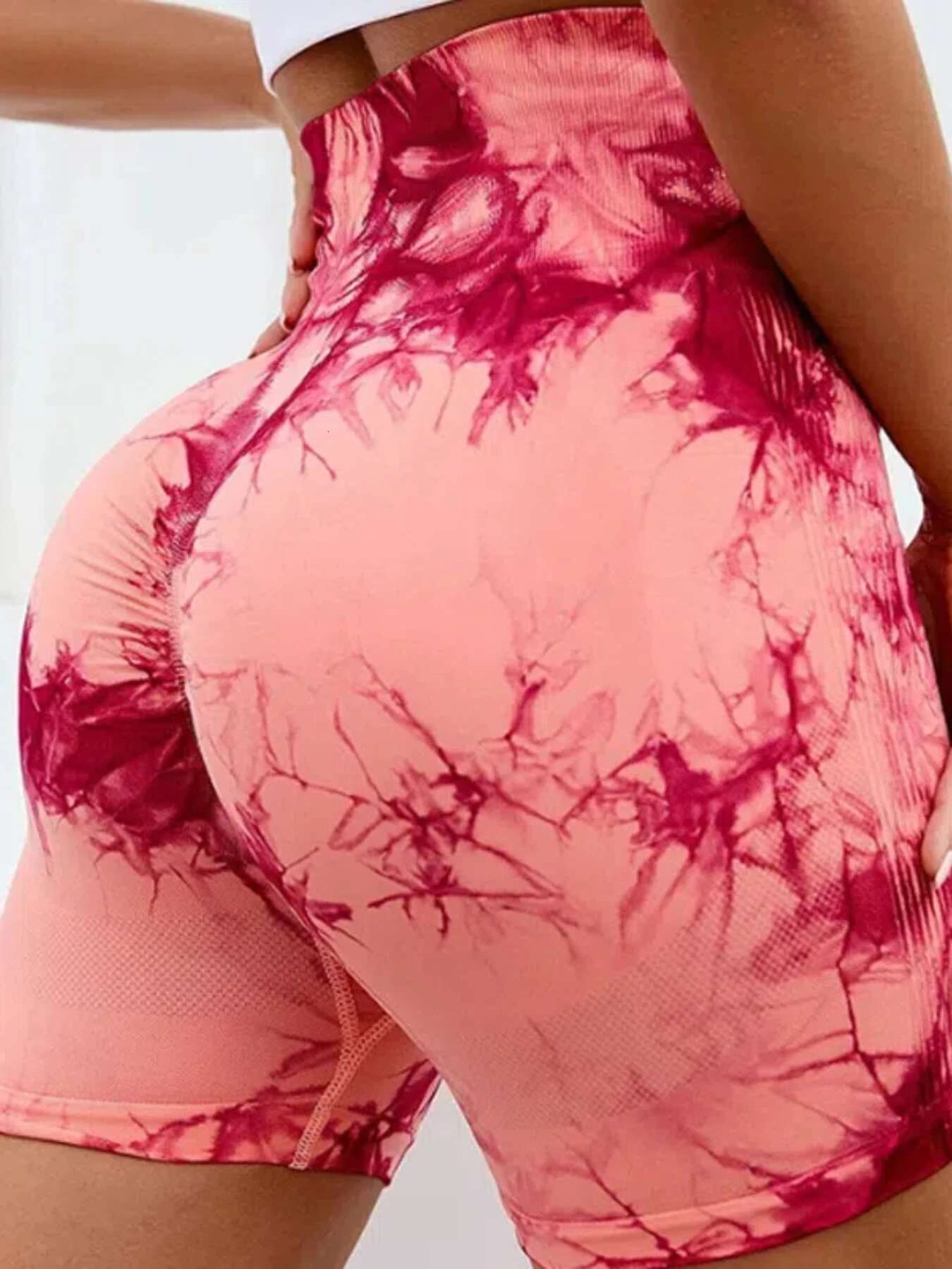 Tie Dye Push Up Butt Yoga Shorts Seamless Waist For Women High Stretchy Knitting Fashion Gym Cycg Pants