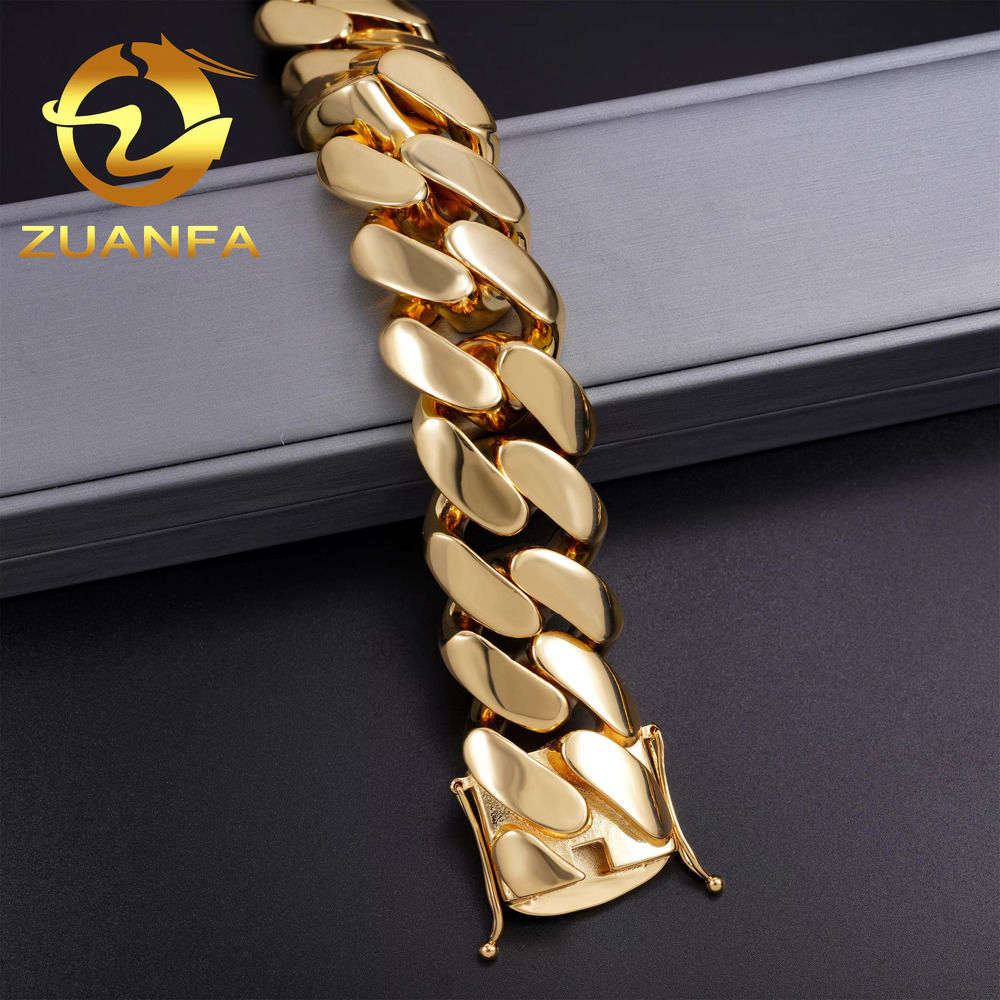 18k Gold Plated 30mm Big Miami Cuban Chain Bracelet Brass Cuban Men Necklace Chain Men Chain
