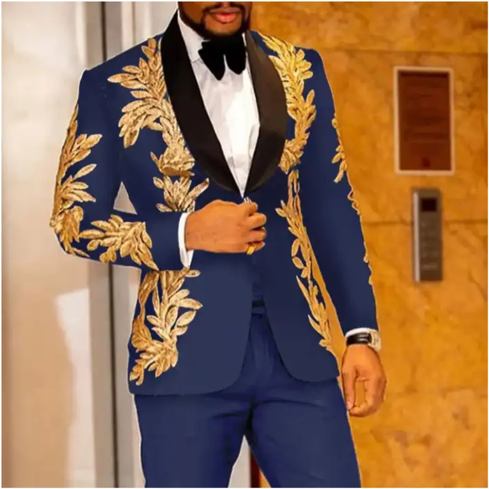 Royal Blue Shinny Embroidered Mens Suits 2 Pieces Sequin Blazers Tuxedos Wedding Groom Dress Stage Celebrity Host JacketPants 250312