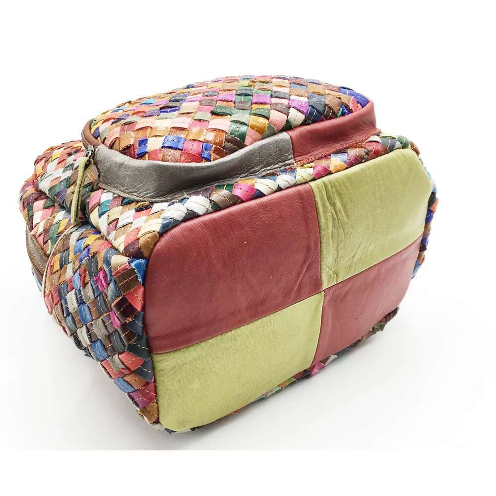 Vintage Backpack Genuine Daypack Large Capacity Rucksack For Women Cow Leather Weave Bag