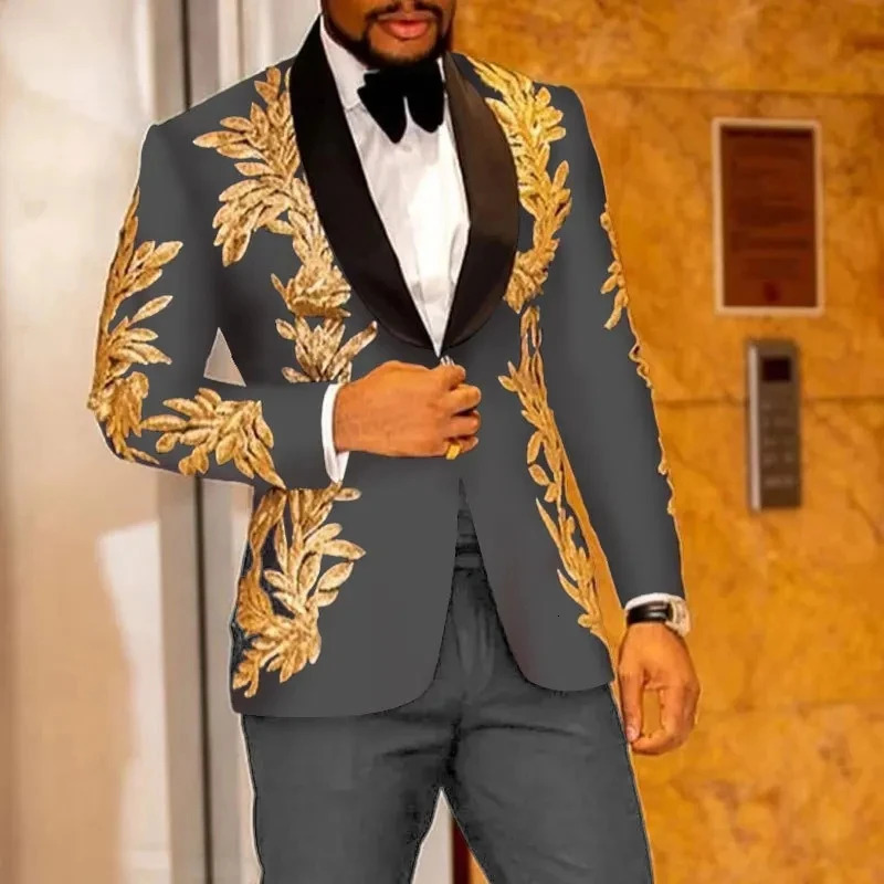 Royal Blue Shinny Embroidered Mens Suits 2 Pieces Sequin Blazers Tuxedos Wedding Groom Dress Stage Celebrity Host JacketPants 250312